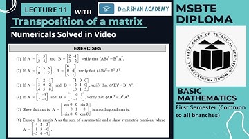 Matrices  Lec 11 (Chapter 3) || MSBTE Diploma || 1st Sem || Basic Mathematics || by Darshan Academy