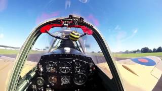Spitfire onboard start engine, run up and take off then landing 4 min