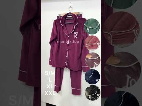 Женский комплект S/M, L, XL, XXL пижама одежда для дома бархатный велюр на хлопковой основе. Фабричная Турция. Бургунди цвет., видео 1