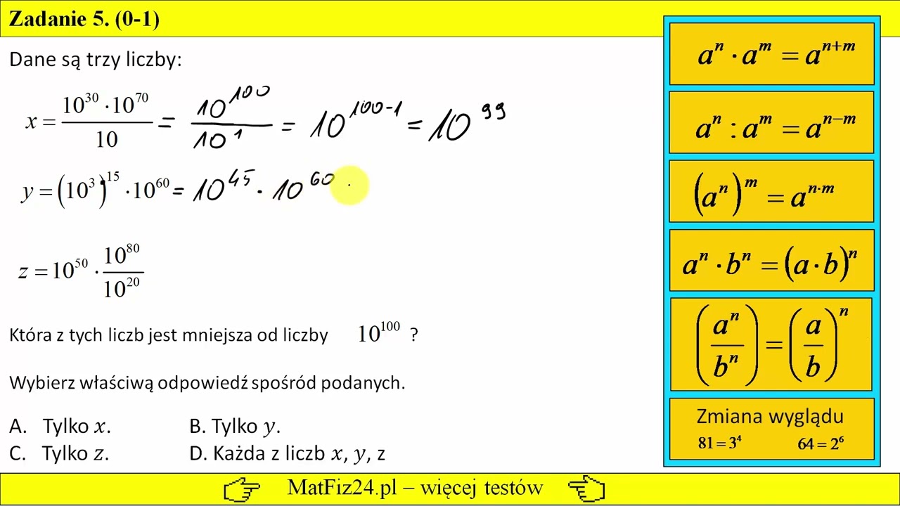 Działania Na Potęgach 8 Klasa Działania na potęgach - egzamin 8 klasisty 2022 | Matfiz24.pl - YouTube