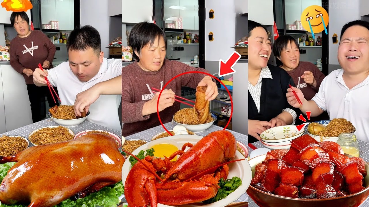 蠢老公实在太过分了藏起所有的肉，不料被自己的老妈发现后调换位置，最后红烧肉都被老婆吃光了自己碗里的红烧肉不翼而飞吓懵了