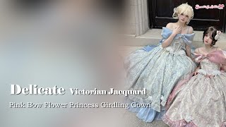 Hime Lolita Princess Gown | Pink Blue Jacquard Ball Dress Try-On | Sweetslolita screenshot 4