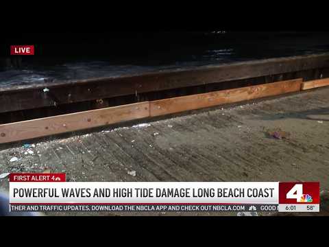 Powerful waves and high tide damage Long Beach coast