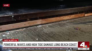 Powerful waves and high tide damage Long Beach coast