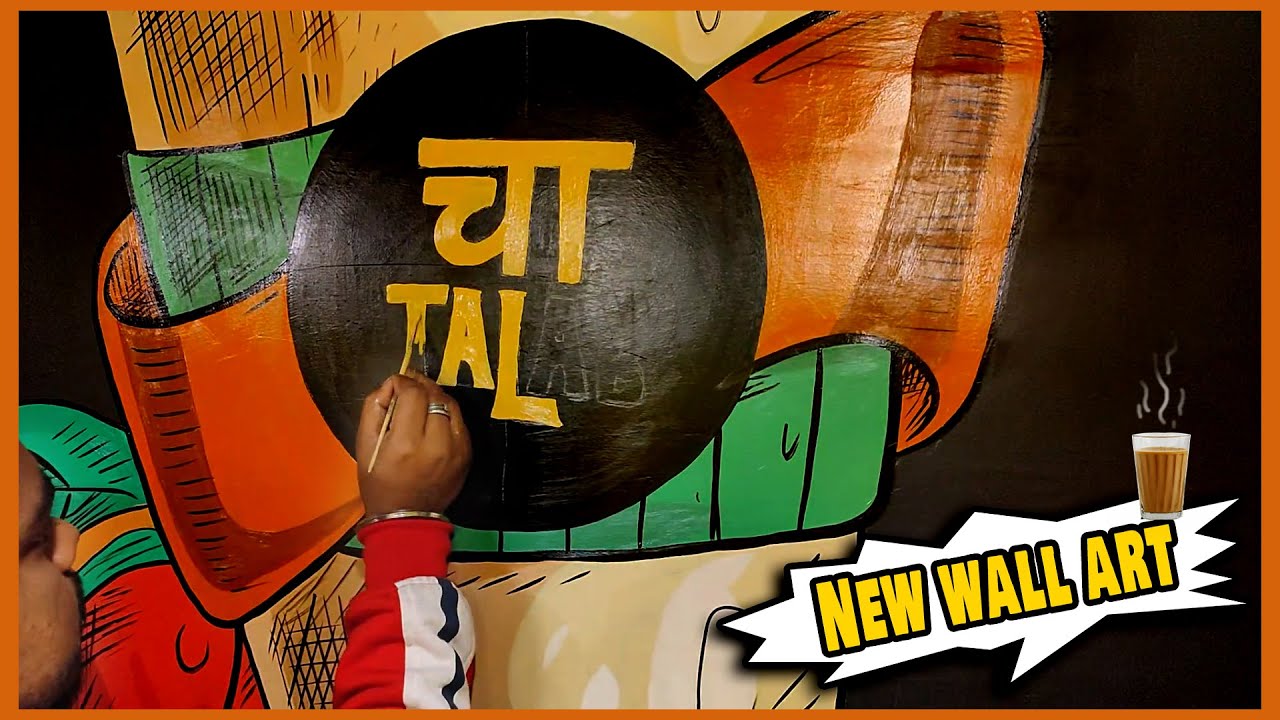 Cha Talab | Wall Art Tea café | Noida tea shop | Wall Painting | Tea Fans Drawing | Be an artist