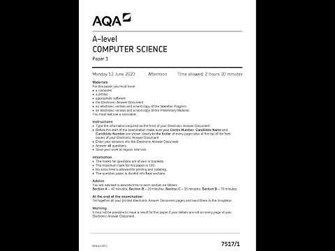 AQA A LEVEL COMPUTER SCIENCE PAPER 1 2023 [7517-1] - YouTube