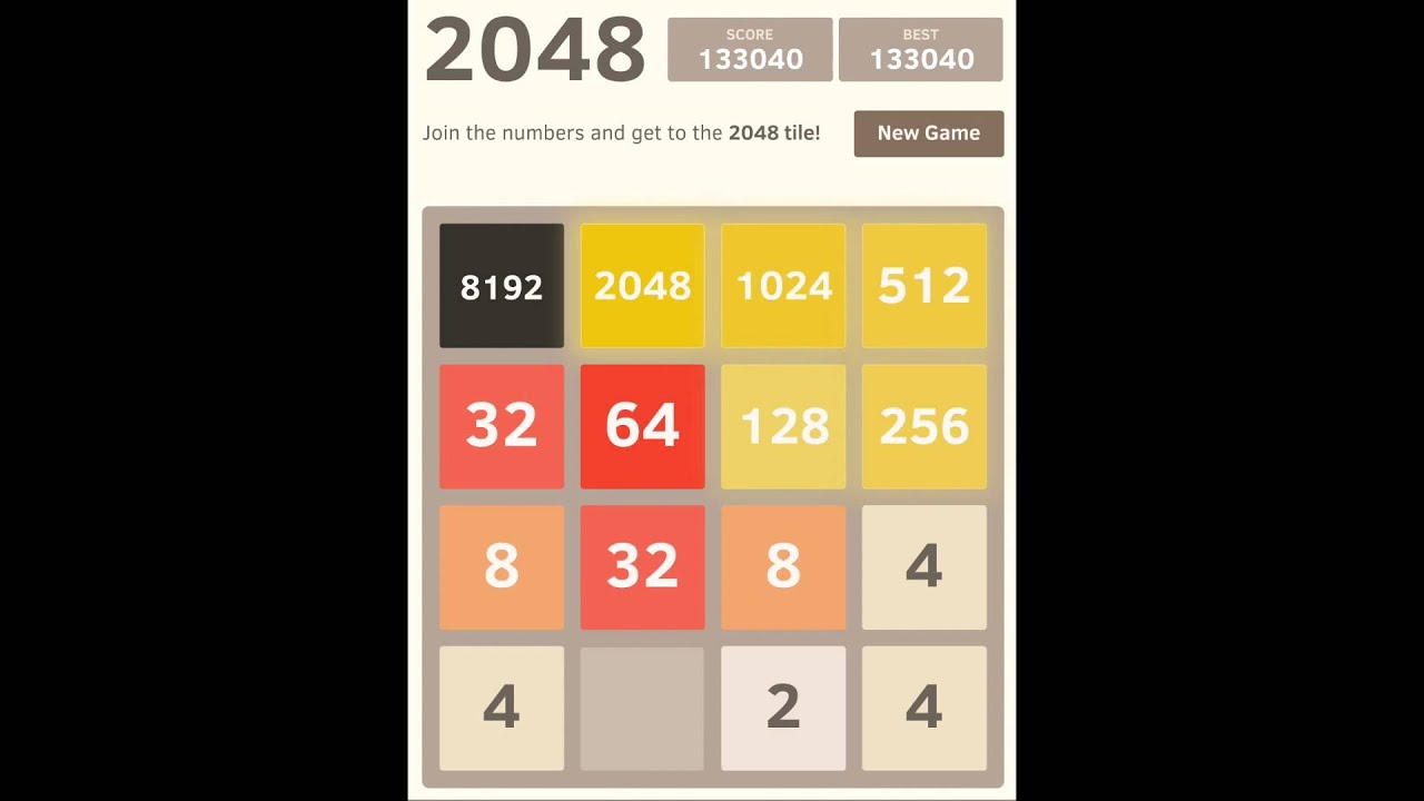 2048 game - 8192 and 4096 tile - high score 153,256 - YouTube