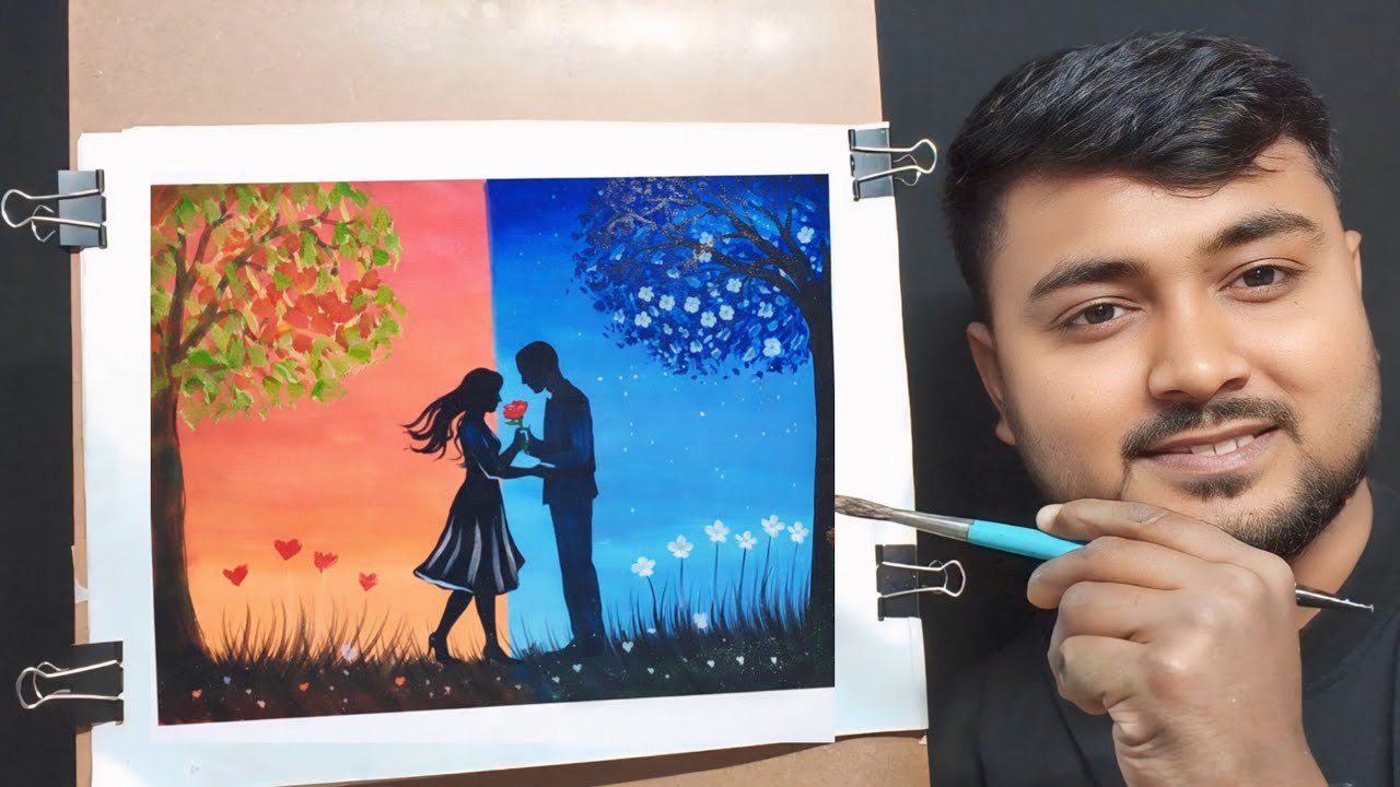 ASMR Rose Day Special Day And Night Couple Painting 🎨😍