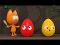 Meow meow kitty  dangerous cave with surprise eggs  games cartoons and songs for kids and toddlers