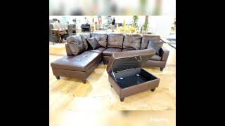 Brown Faux Leather 3-Seater Chaise Sectional Sofa with Ottoman Brown Faux Leather 3-Seater Chaise Sectional Sofa with Ottoman