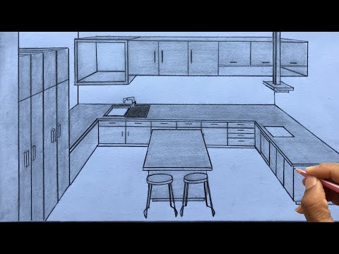How to Draw a Kitchen using 1-Point Perspective Step by Step