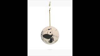 Ceramic Christmas Tree Ornament with adorable Panda in Chinese watercolor technique, animal or ar...