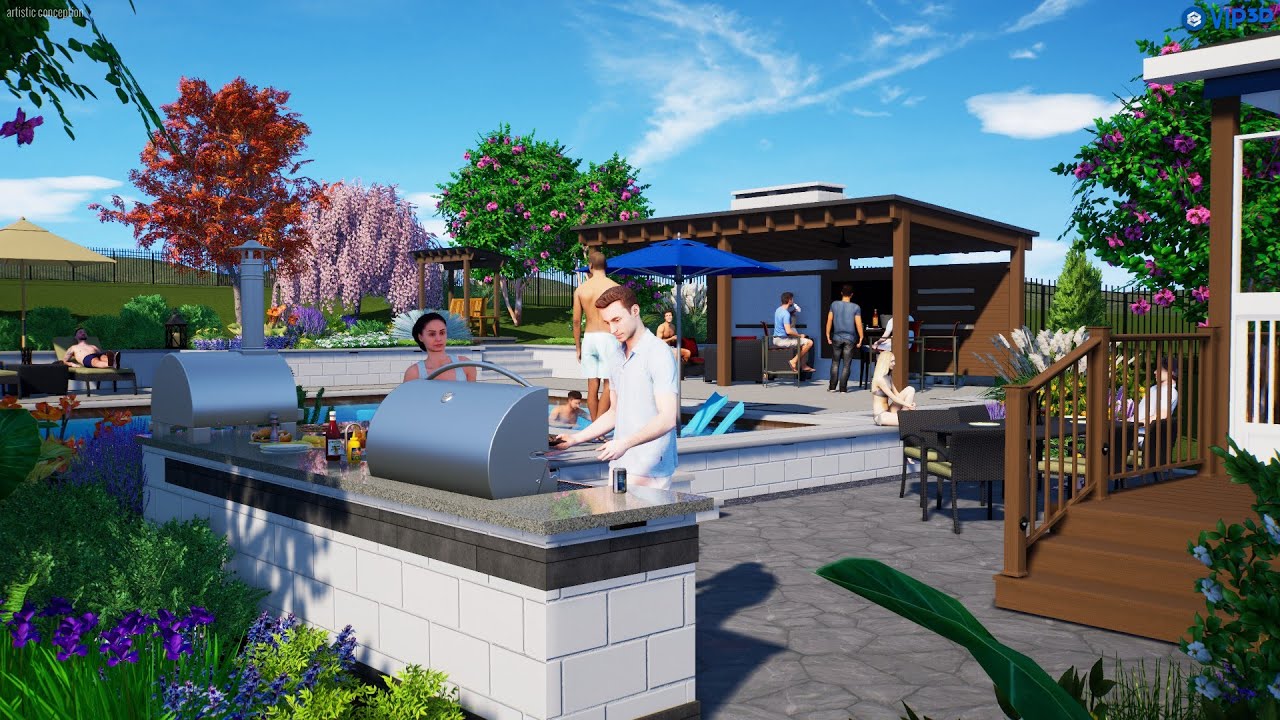 Landscape and swimming pool design, evening fly-through  Raleigh, NC