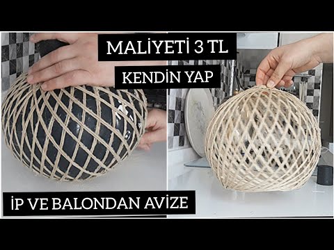 İP ve BALONDAN AVİZE LAMBA/DIY/Recycle/Making a Chandelier Lamp from Rope and Balloon