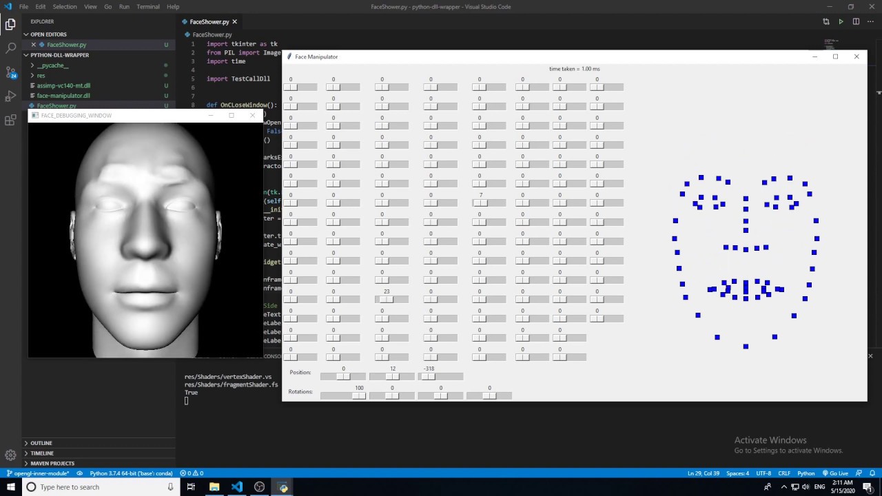 Face projector with blendshapes deformation and landmarks feedback ...