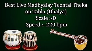 मध्यलय तीनताल | Best Live Madhyalay Teental Theka | D Scale | 220 bpm | Safed 2 | सफेद २