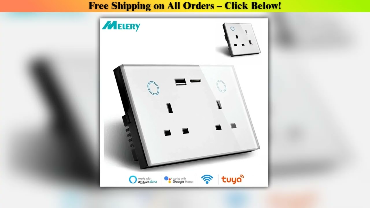 Melery WIFI Smart Tuya USB Type C PD 20W Wall Socket UK Plug Outlet Power Monitor Touch Switch
