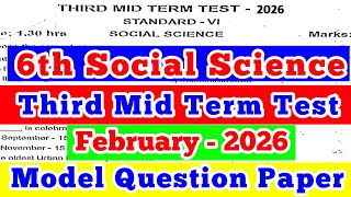 6th Standard socialScience Third Mid Term Test Question Paper Model February-2026 English  medium