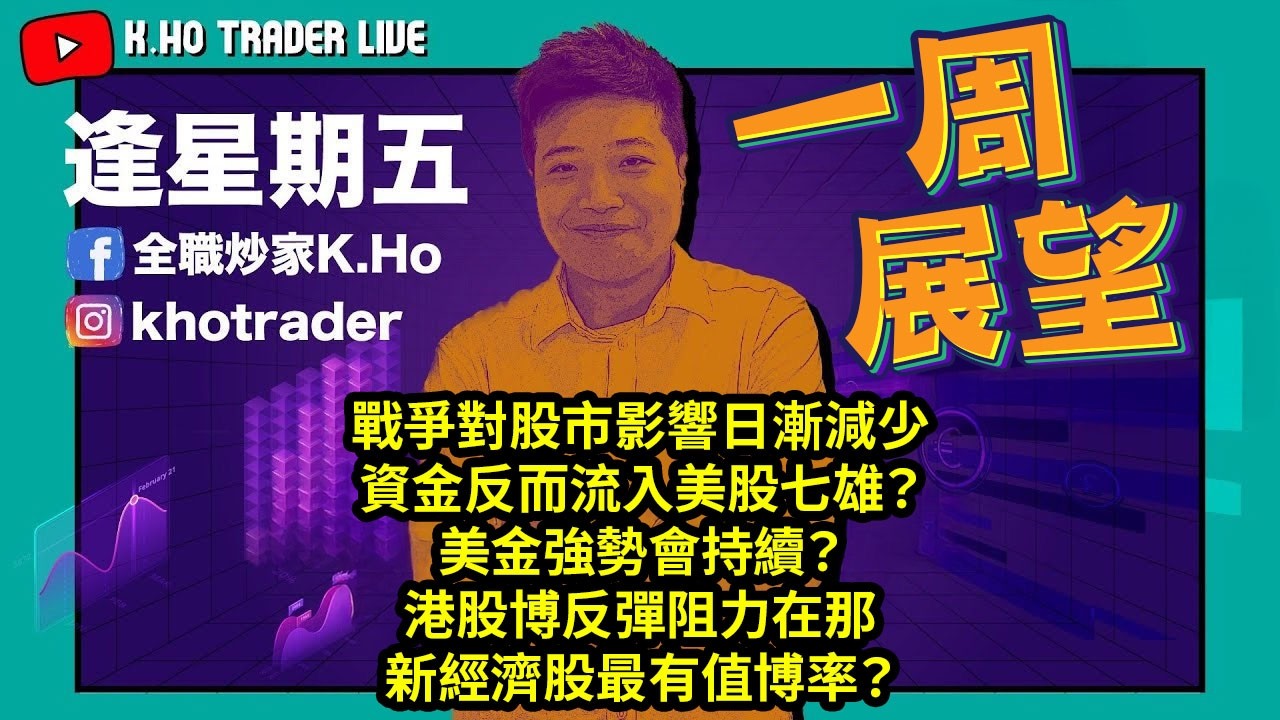 一周展望｜戰爭對股市影響日漸減少｜資金反而流入美股七雄？｜美金強勢會持續？｜港股博反彈阻力在那｜新經濟股最有值博率？