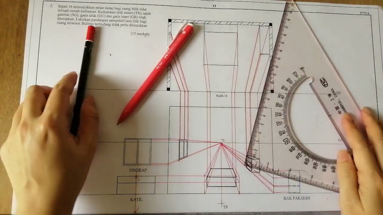 ulangkaji peperiksaan 23 : lukisan rekabentuk dalaman bangunan
