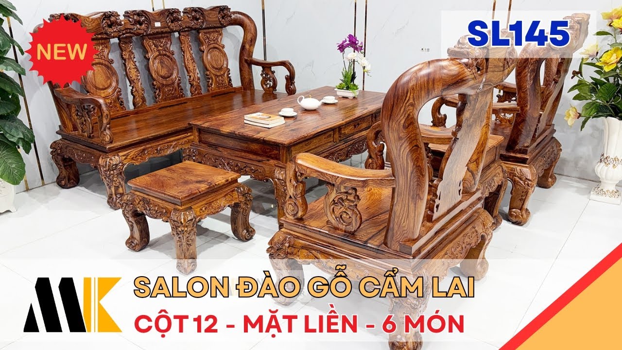 Salon Đào Gỗ Cẩm Lai Tay 12 Bộ 6 Món Mặt Liền - SL145 | Minh Khôi