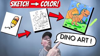 Sketching, Inking & Coloring an Allosaurus | Dinosaur Drawing Commentary with Tips & Facts