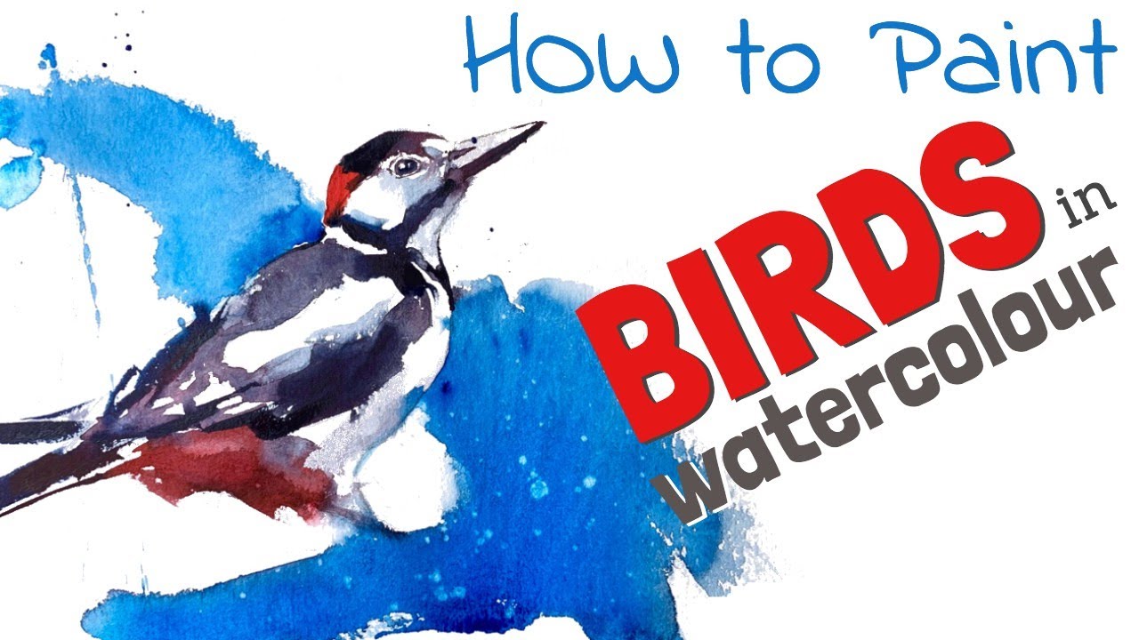 SIMPLE WATERCOLOUR Tutorials on Birds - How to paint a watercolour woodpecker;  Super Quick