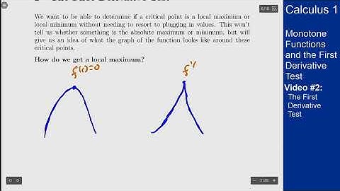 Monotone Functions and the First Derivative Test - Video 2 - The First Derivative Test