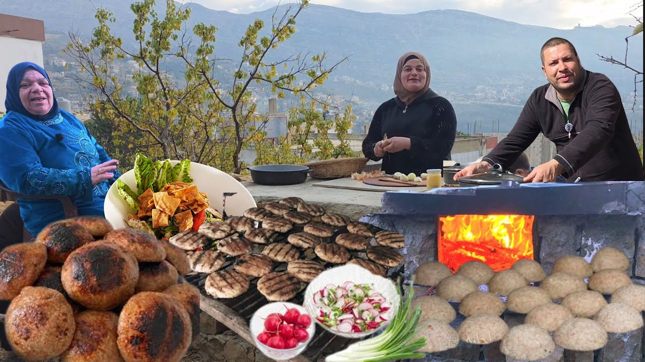ريف لبنان 🇱🇧تحضير كبة مشوية مع العائلة بالفرن على الحطب  أطيب طعمة واحلى جمعة❤️