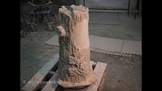 Carving a treestump tombstone