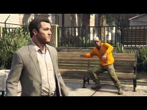 Grand Theft Auto V:Trevor throws rocks at Michael