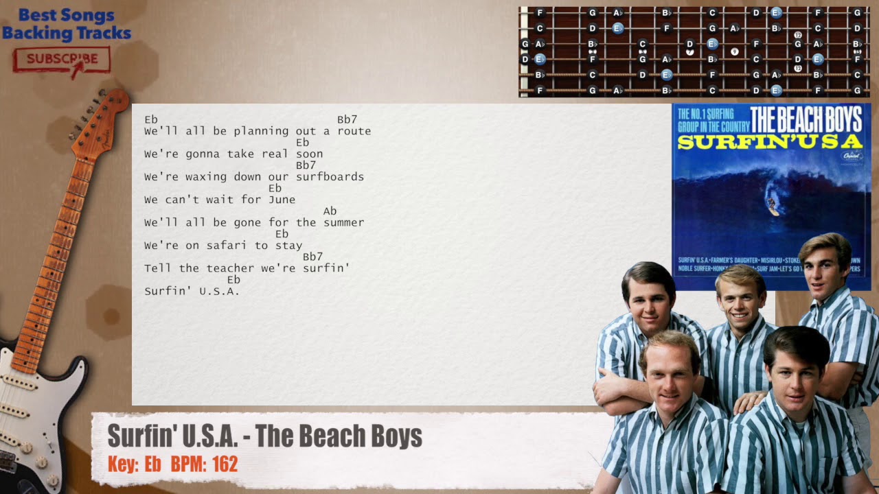 Surfin U S A The Beach Boys Guitar Backing Track With Chords