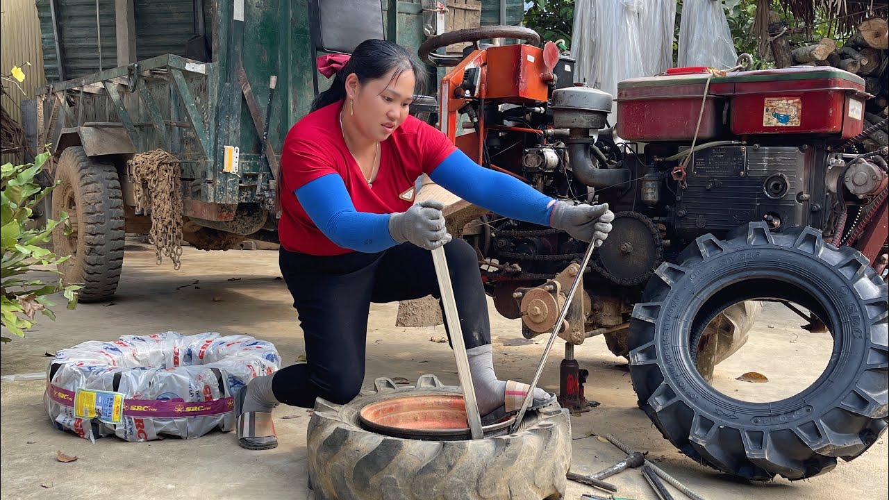 A country girl with the ability to do everything, including replacing farm tires.