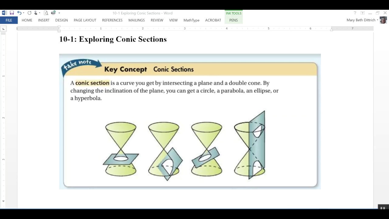10-1 Exploring Conic Sections - YouTube