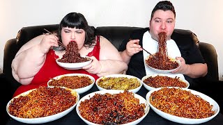 EATING THE WORLD'S SPICIEST BLACK BEAN NOODLES WITH HUNGRY FAT CHICK • Mukbang & Recipe