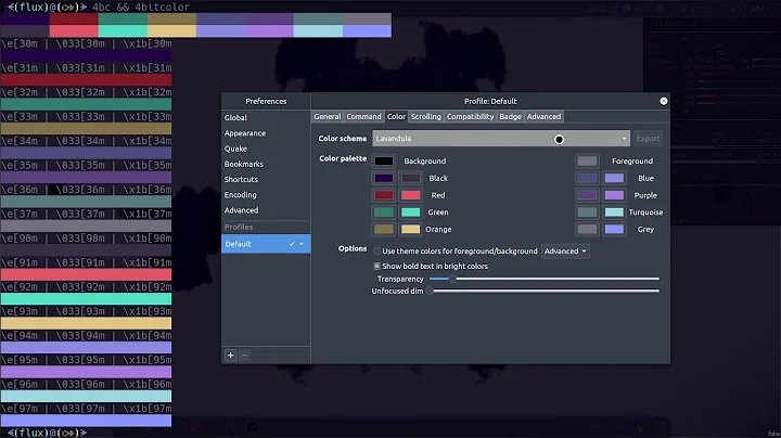 Color Schemes Demonstrated By 4BC & 4BitColor  in Tilix Terminal