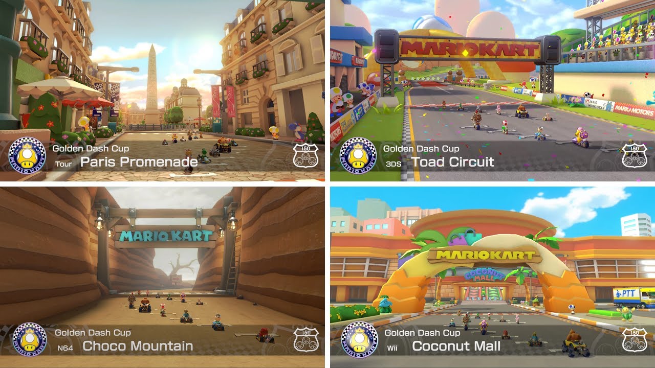 Mario Kart 8 Deluxe Booster Pass Wave 1 DLC - Golden Dash Cup (4K 60FPS)