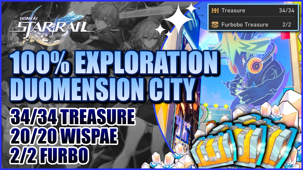 Duomension City 100% Exploration Guide | All Treasures, Wispae & Furbo | Honkai: Star Rail