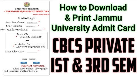How to Download & Print Jammu University Admit Card lllCBCS Private Ist & 3rd Sem.lll