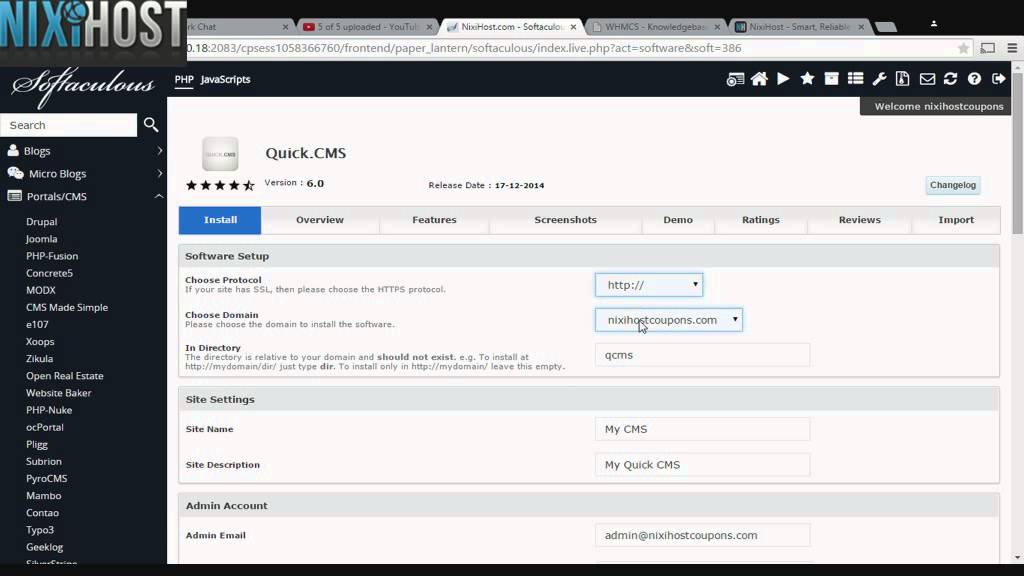 Installing Quick CMS with Softaculous in cPanel - YouTube
