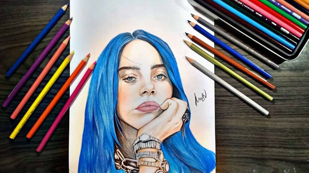 Billie Eilish | colored pencil drawing (Timelapse) - YouTube