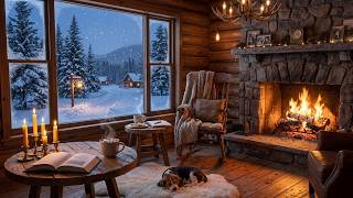 Relaxing Snowy Cabin Fireplace with Soft Jazz Music and Falling Snow for 3 Hours of Cozy Calm Winter screenshot 3