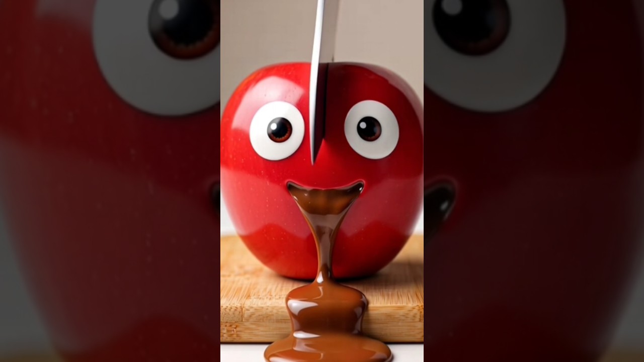 🍎 Red Apple ASMR 🔪 Cutting & Chocolate Inside! 😍 