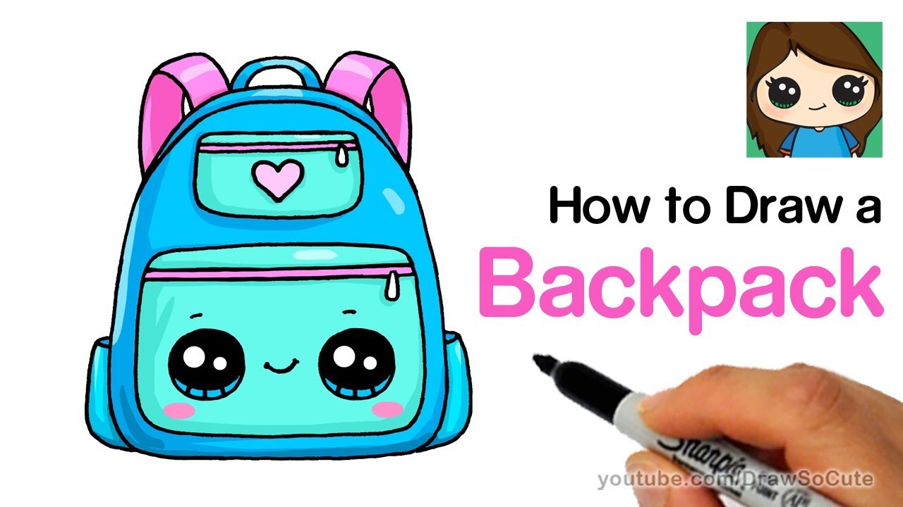 How to Draw a Backpack Cute and Easy | Back to School Supplies - YouTube