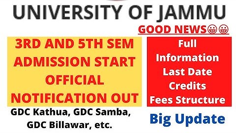 3rd and 5th Sem Admission Open of Jammu University for the 3 year BA/BSc/BCom/BBA/BCA sesion 2021-22