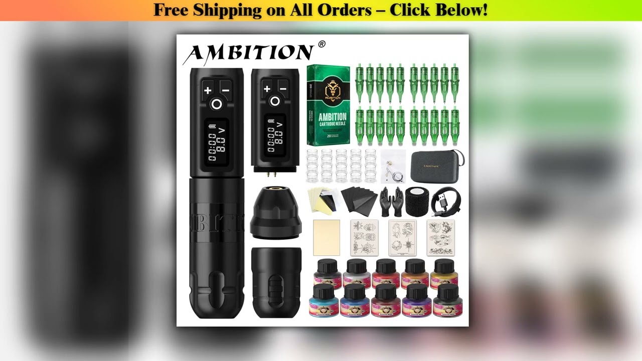Ambition Soldier Set Wireless Tattoo Machine Pen Kit Power Supply 2400mAh Coreless Motor Tattoo