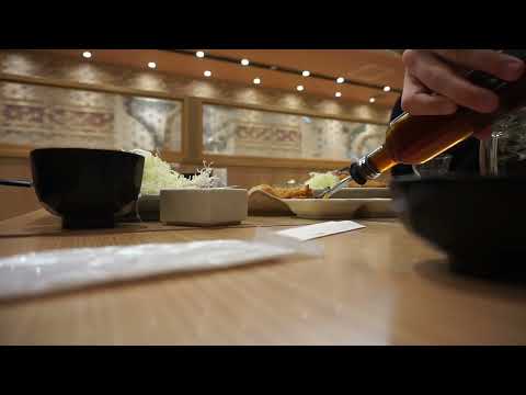 eating at a katsu restaurant in japan