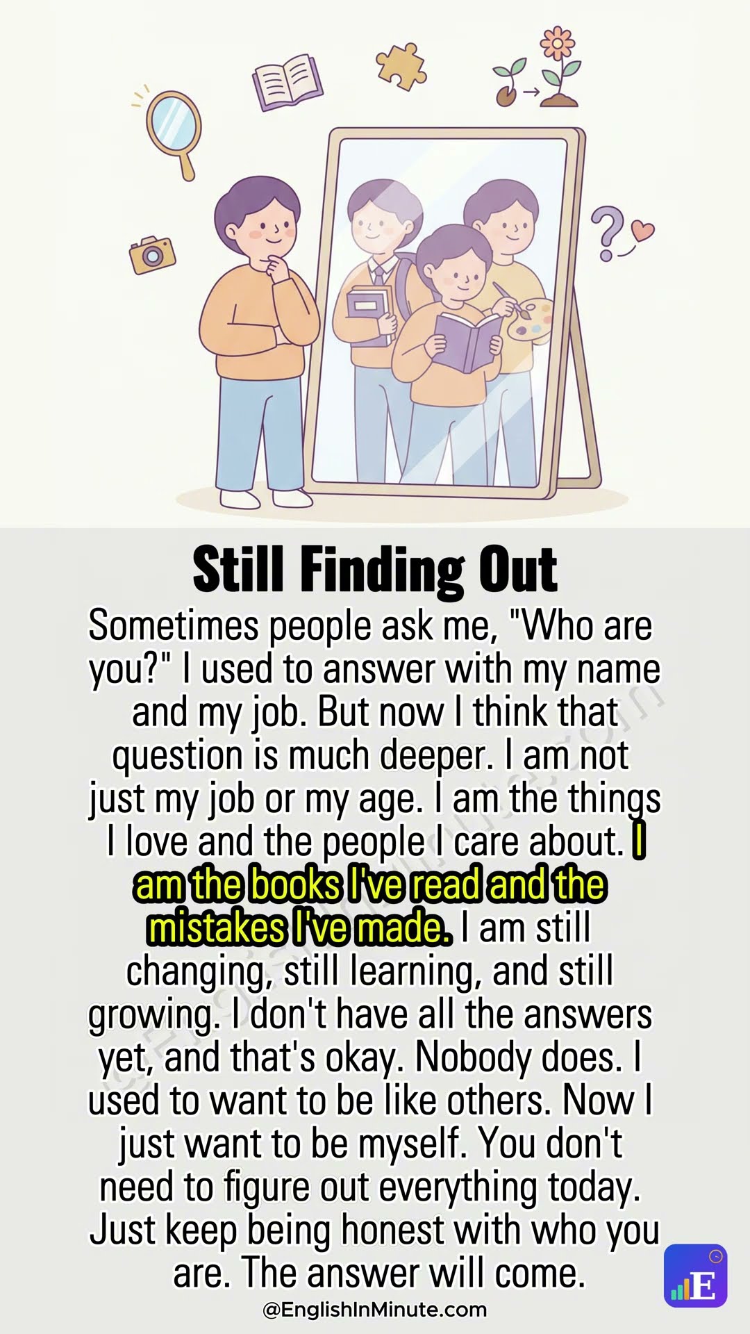 🪞 Who Am I? | 1-Minute English Reading (Pre-Intermediate)  #learnenglish #englishforbeginners