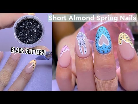 SHORT ALMOND EASTER/SPRING MANICURE TUTORIAL | Gelly tip application, Dip powder, and gel nail art!