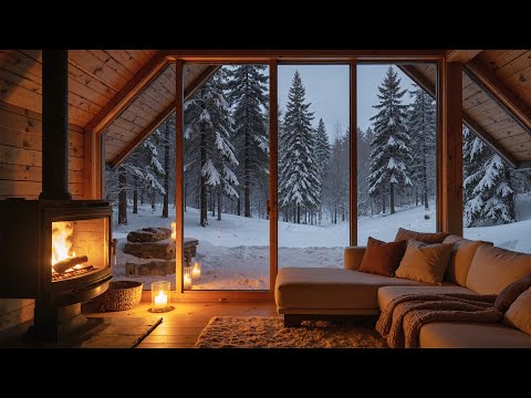 Soft Piano Music On A Cozy Winter Room Snowy Scene And Fireplace Sound For Relaxation 